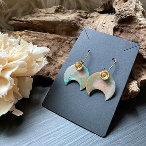 Handmade Copper Crescent Moon Earrings - Patina / Resin Coated